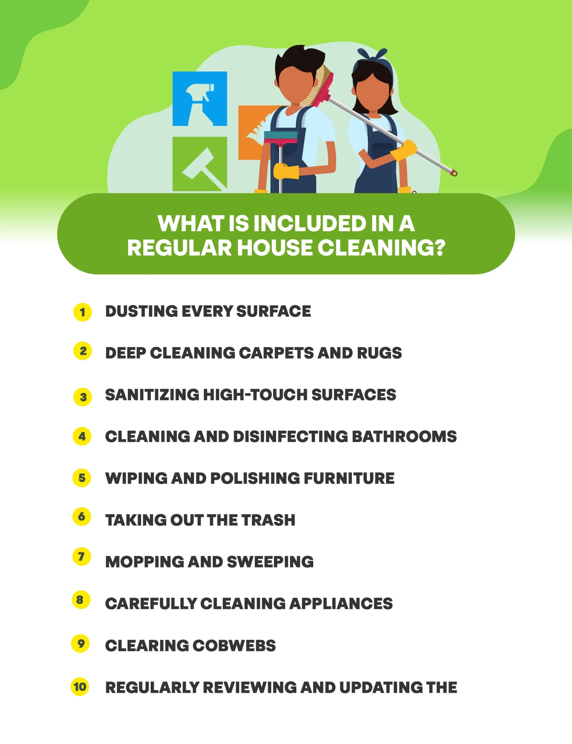 What is included in a regular house cleaning?